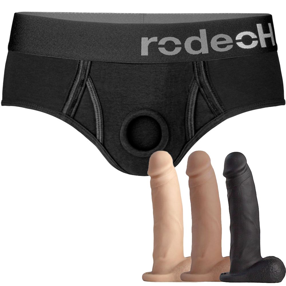 Black Brief+ Harness and 5.75&quot; Realistic Dildo - PACKAGE DEAL