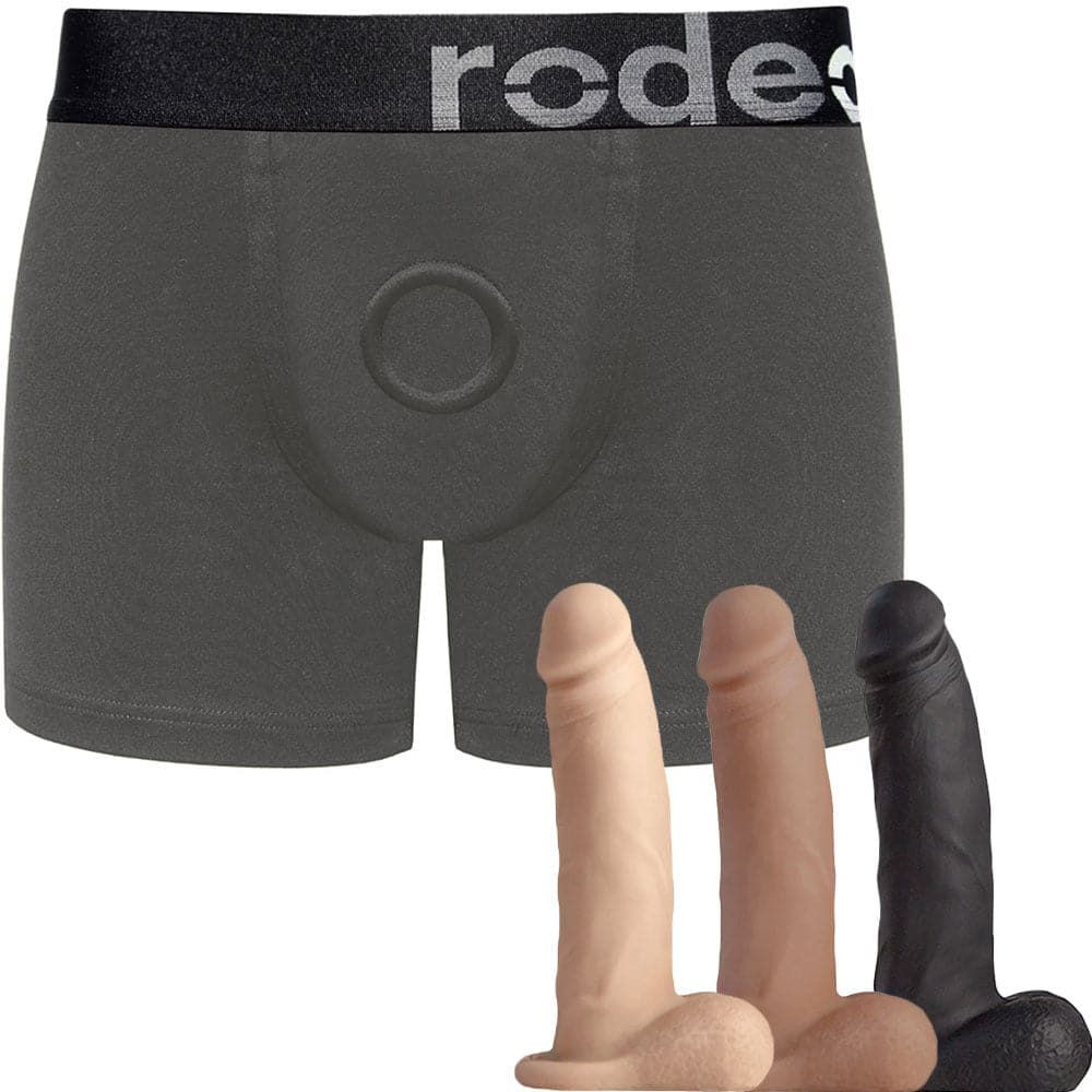 Classic Gray Boxer+ Harness and 5.75&quot; Realistic Dildo - PACKAGE DEAL