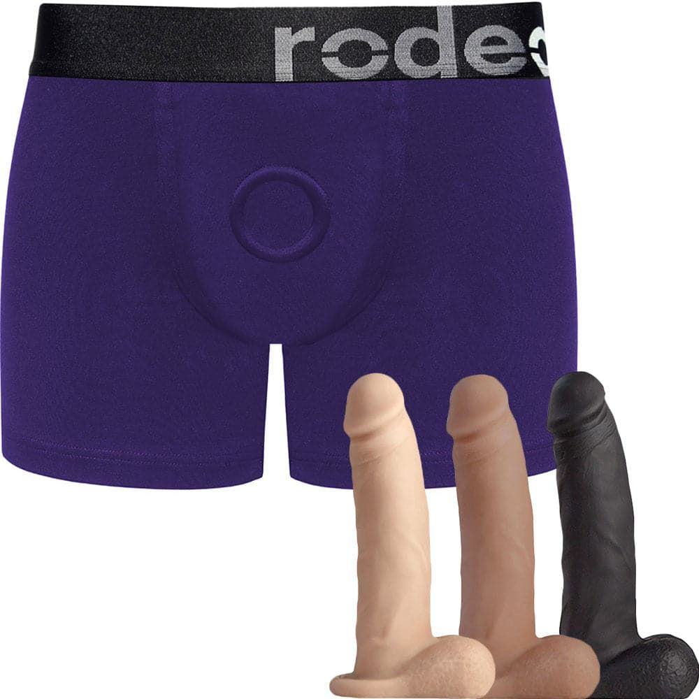 Purple Boxer+ Harness and 5.75&quot; Realistic Dildo - PACKAGE DEAL