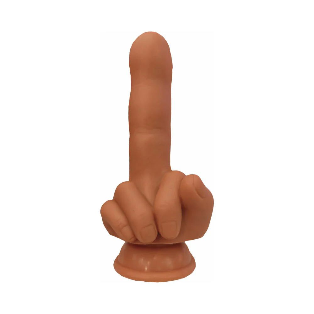 Finger Fest Silicone Dildo - 5.3&quot; Flip Off - Caramel