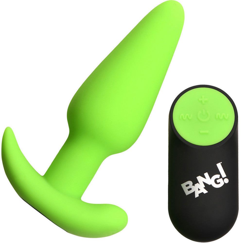 Bang! 21x Vibrating Silicone Rechargeable Butt Plug - Remote Control - Glow in the Dark
