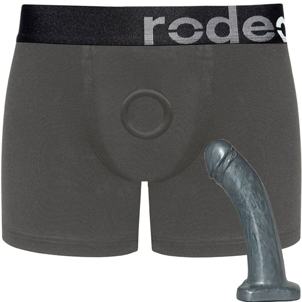 Classic Gray Boxer+ Harness and 7&quot; Steel Pearl Dildo - PACKAGE DEAL