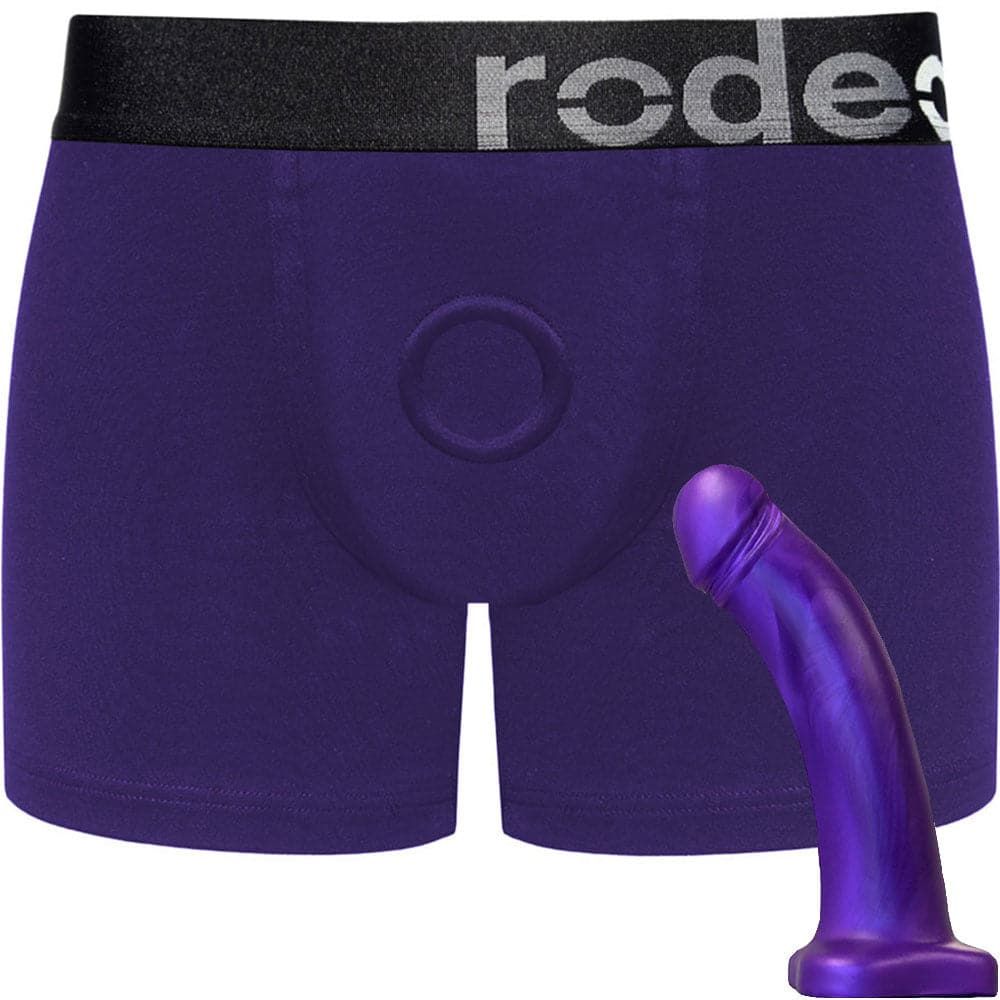Classic Purple Boxer+ Harness and 7&quot; Violet Pearl Dildo - Package Deal