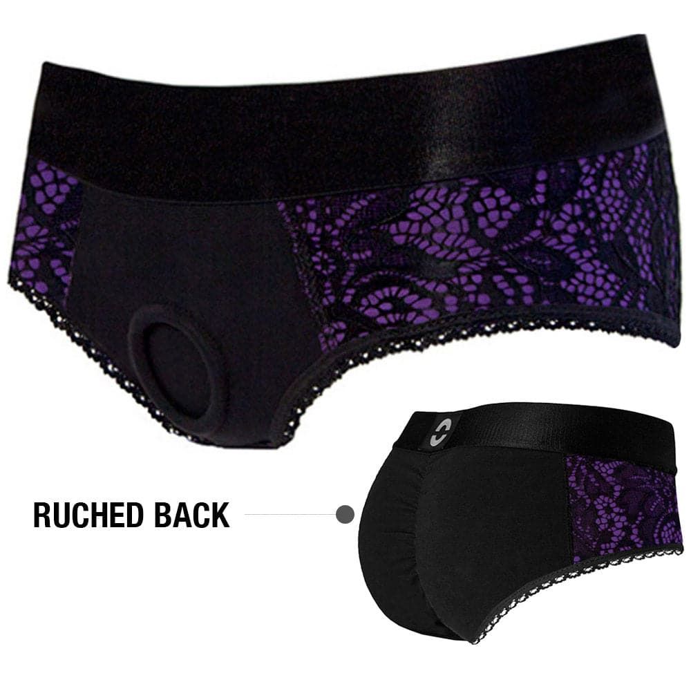 Ruched Back Panty Harness - Black &amp; Purple