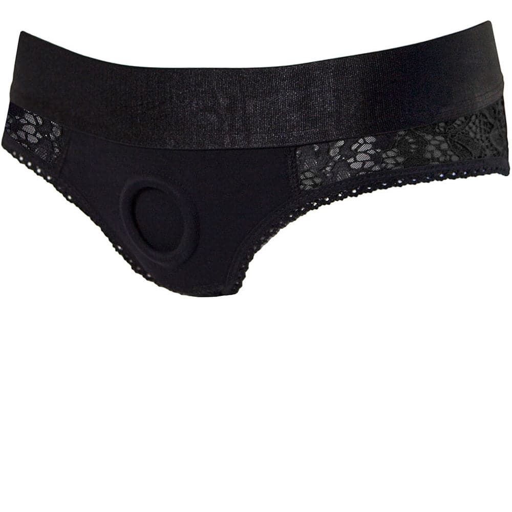 Petite Low Rise Crotchless Panty Harness - Black
