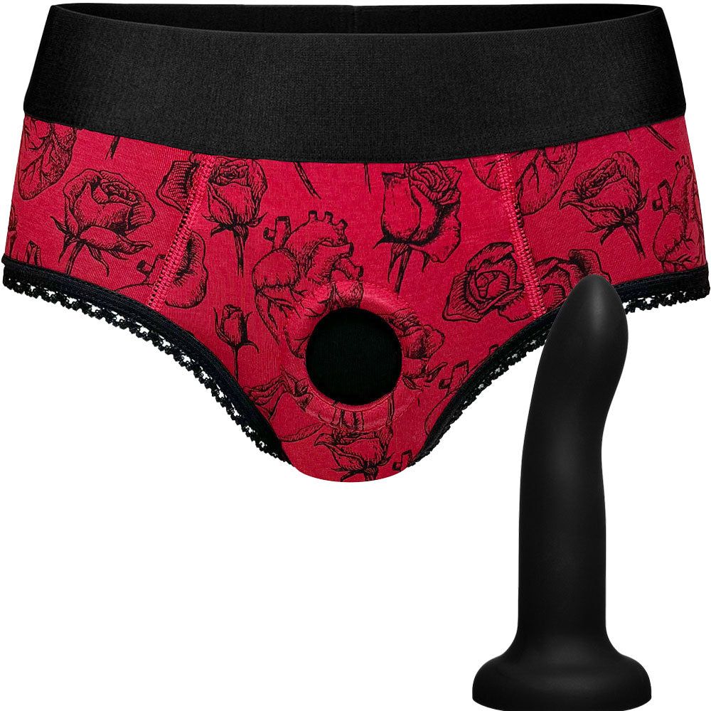 Hearts &amp; Roses Crotchless Panty &amp; 7&quot; Rory Silicone Dildo - Package Deal