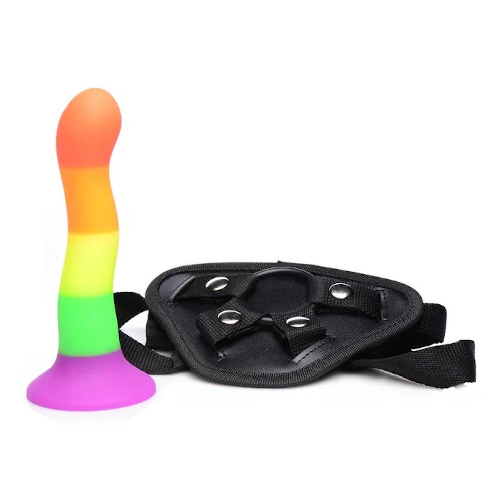 Strap U Proud - Silicone Rainbow Dildo with Strap on Harness