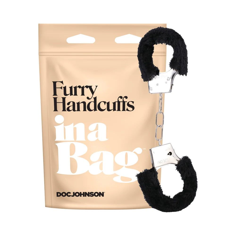 Furry Handcuffs In A Bag - Black