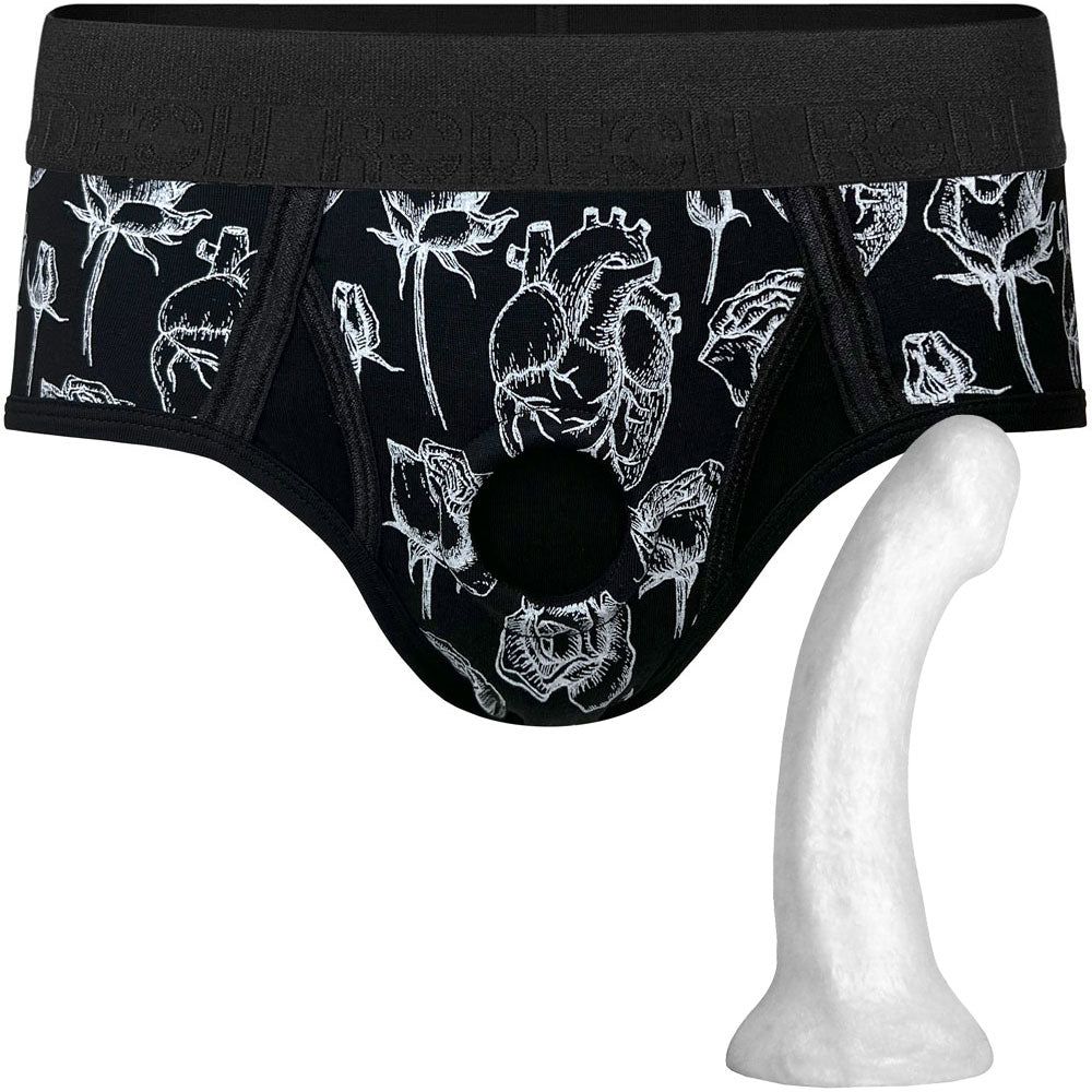 Hearts &amp; Roses Brief+ Harness &amp; Pearl Contour Silicone Dildo - Package Deal