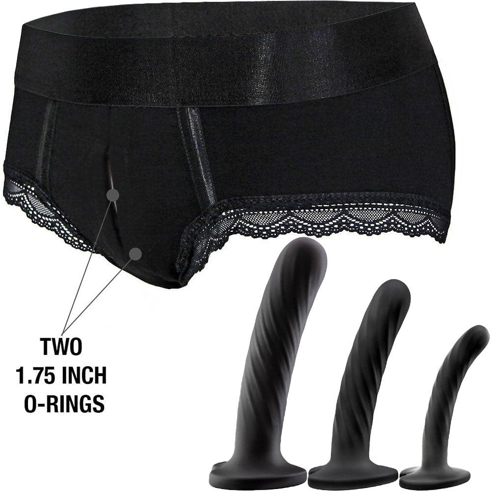 Beginner&#39;s Kit - Duo Panty Harness and Set of 3 Silicone Dildos  - Package Deal