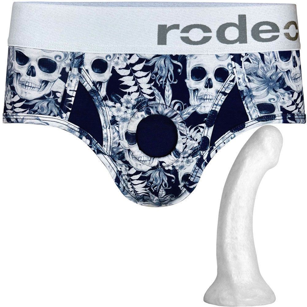 Midnight Skulls Brief+ Harness &amp; Pearl Contour Silicone Dildo - Package Deal