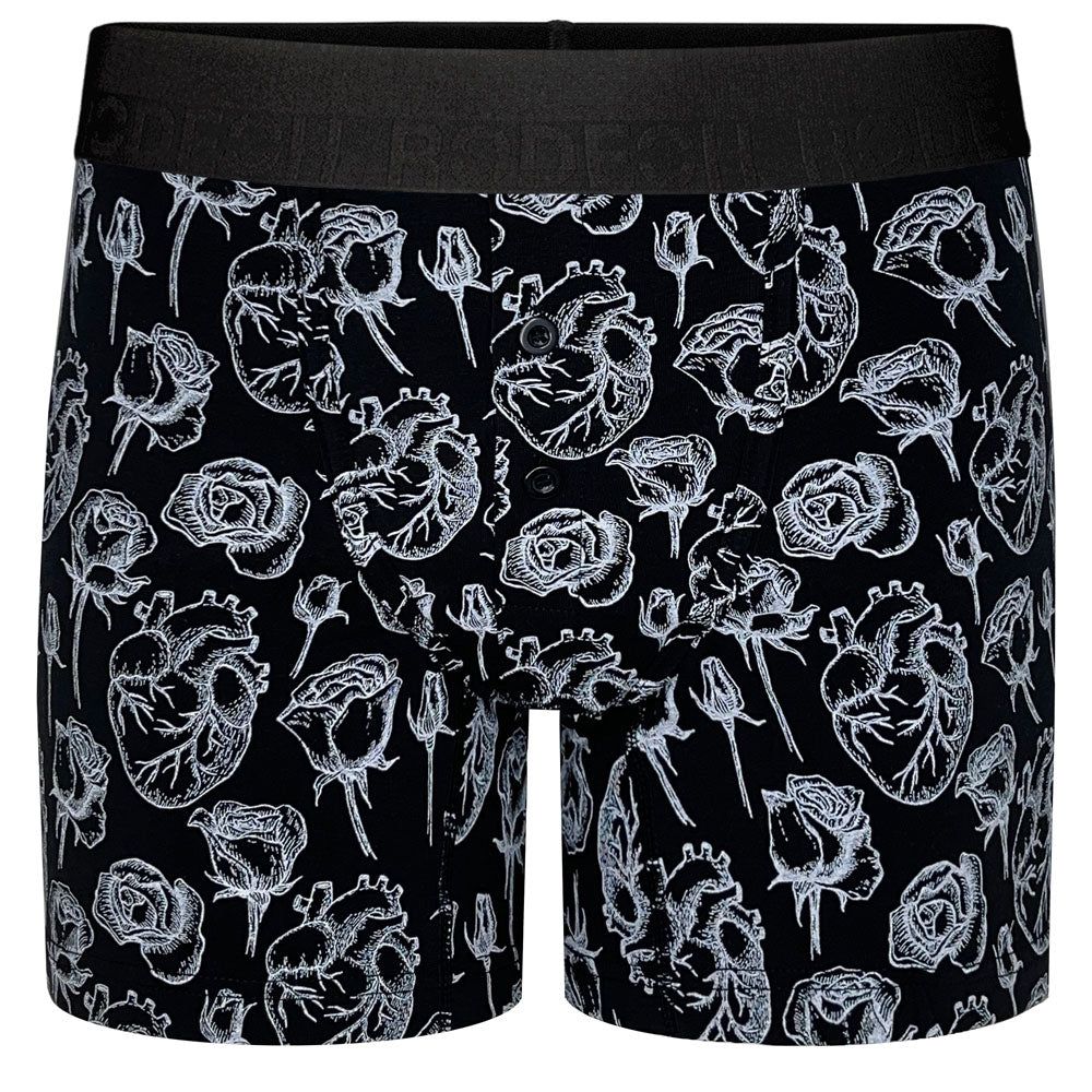 Rise Button Fly Boxer+ Harness - Hearts &amp; Roses