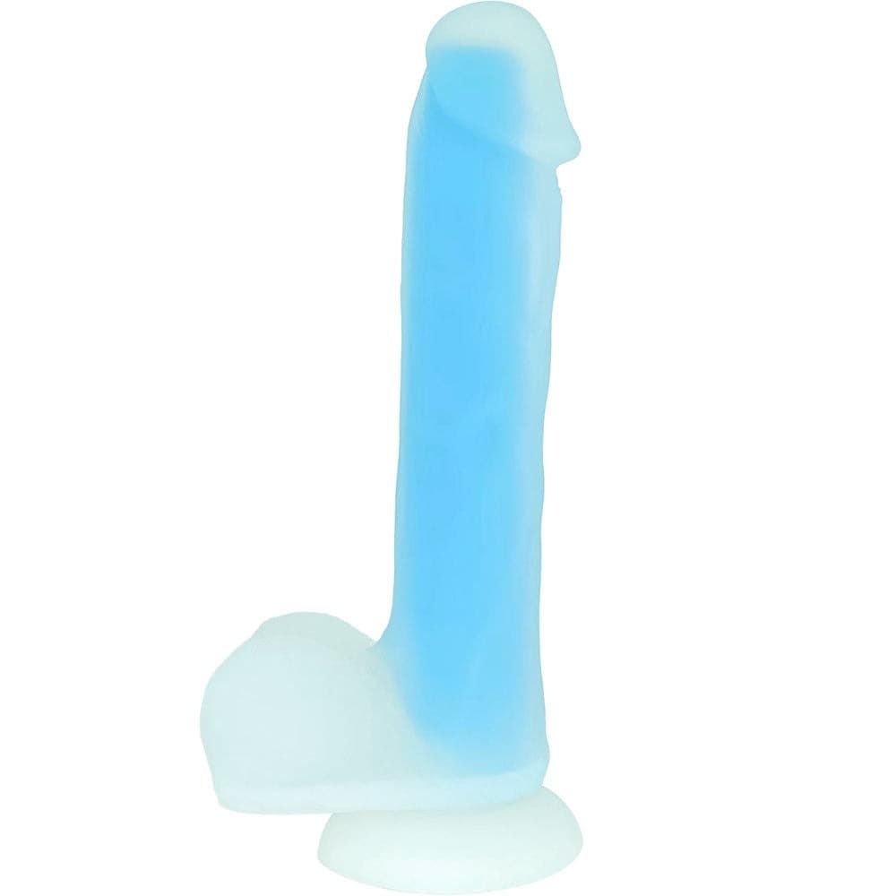 7.5&quot; Glo-Fi - Glow in the Dark Silicone Dual Density Dildo - Blue