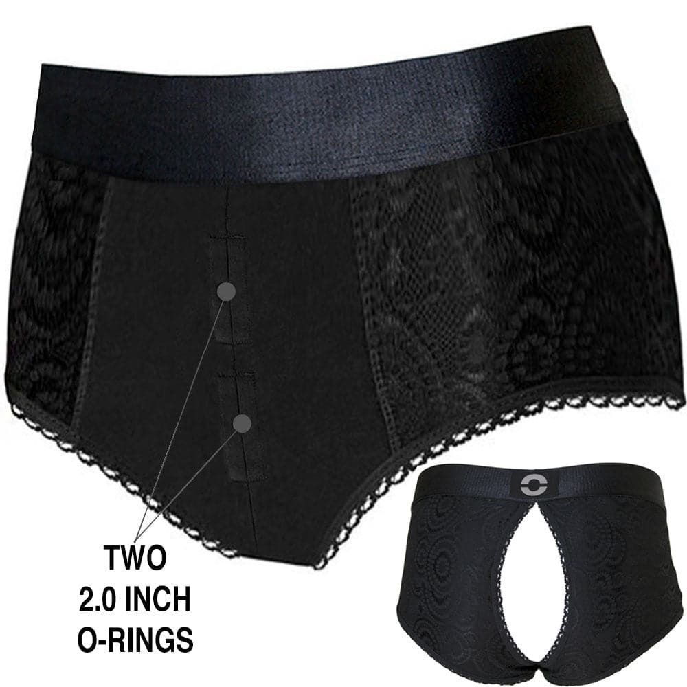 High Rise Panty Crotchless Harness - Black