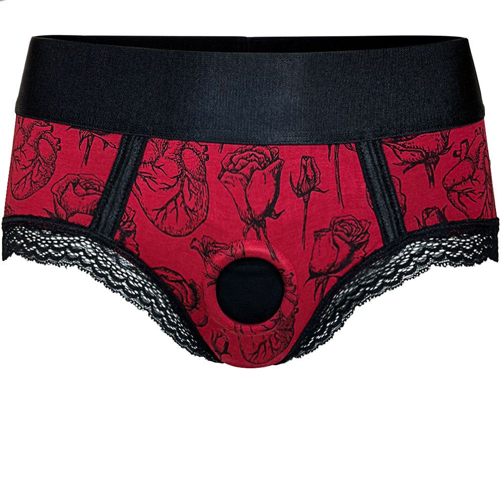 Panty+ Harness - Hearts &amp; Roses Red