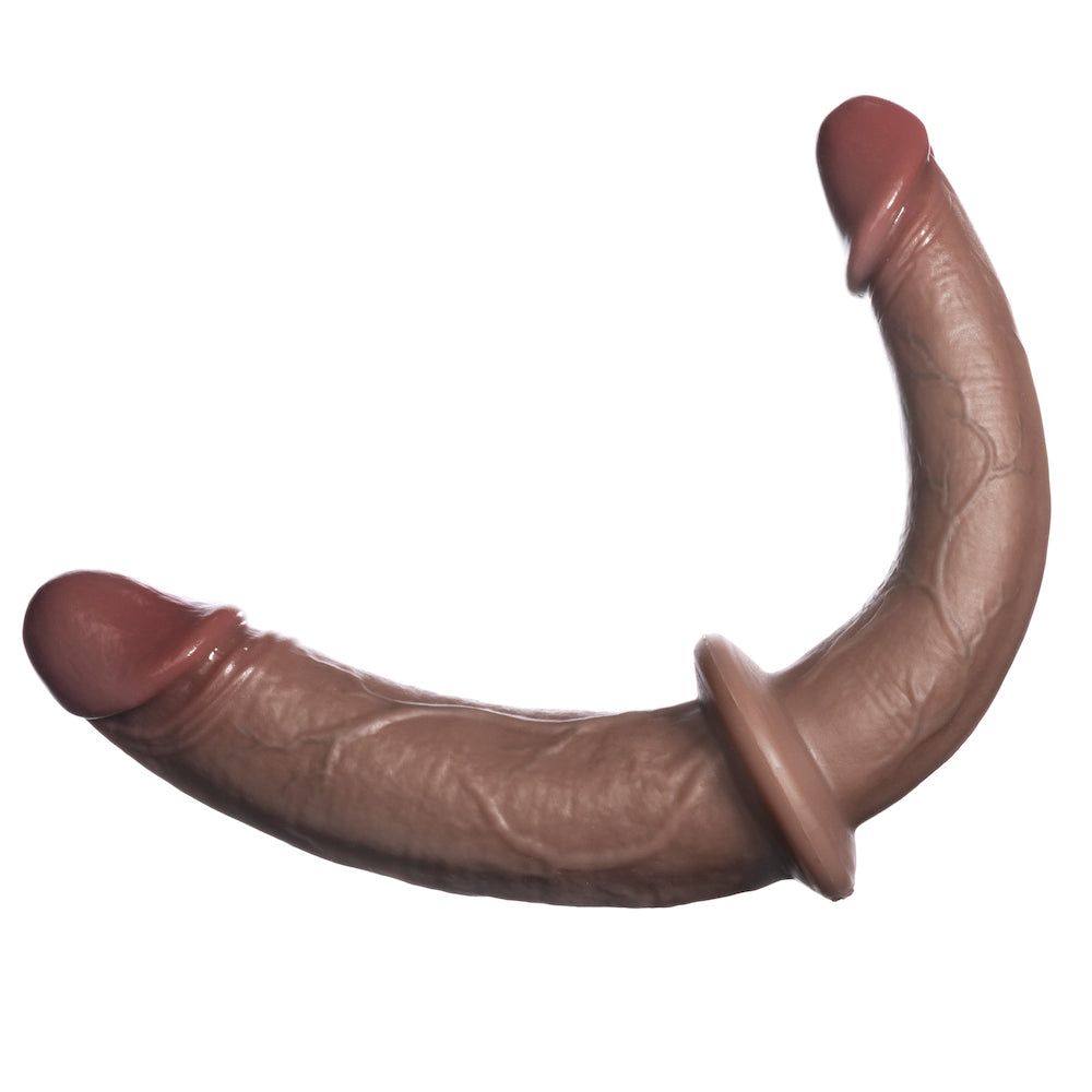 Realistic Double Trouble - Double-Ended Realistic Silicone Dildo - Mocha
