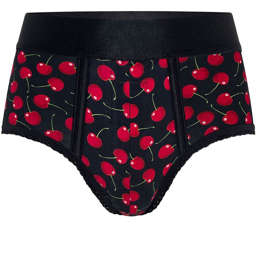 High Rise Panty Crotchless Harness - Cherries