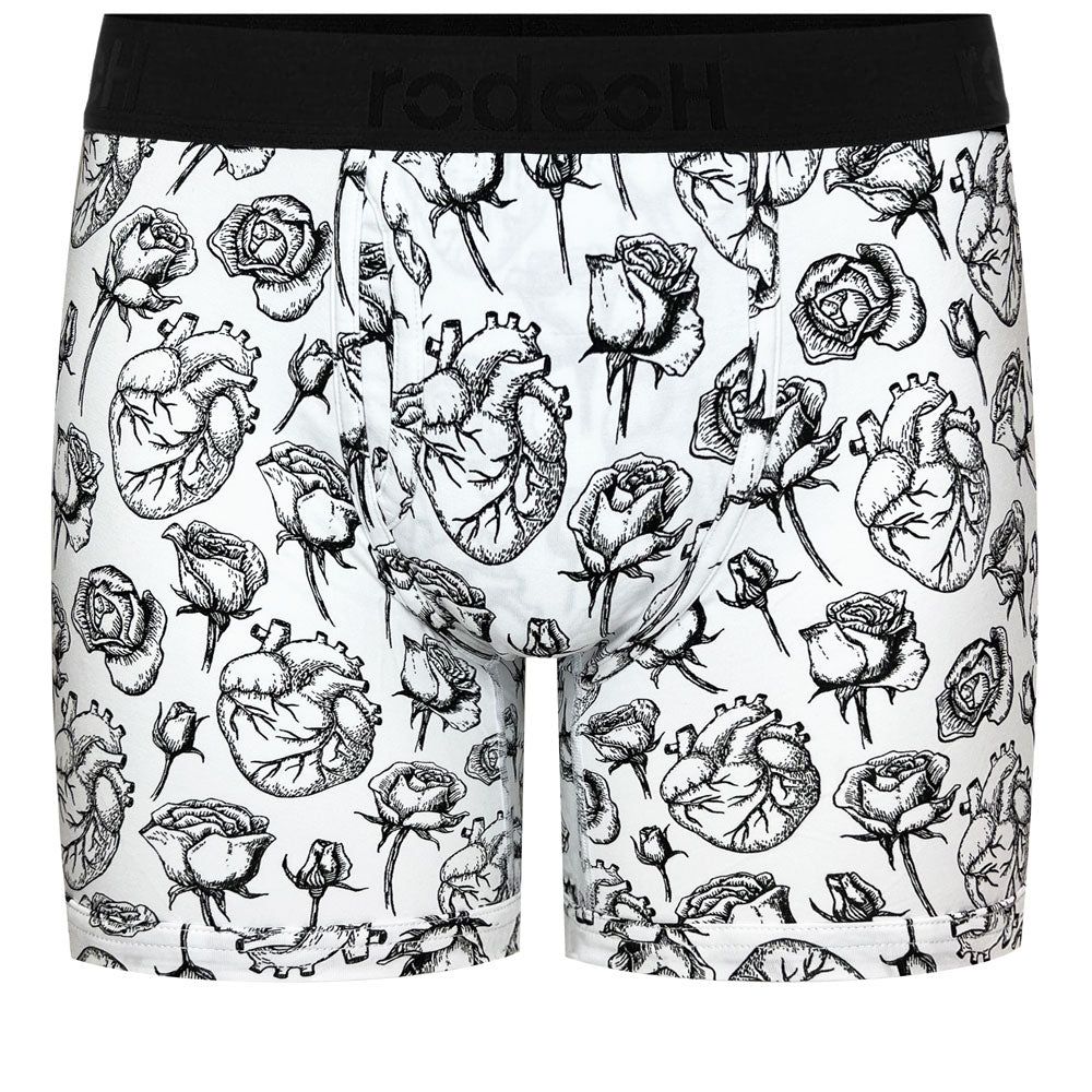 Shift 6&quot; Boxer  Underwear - Hearts &amp; Roses - White