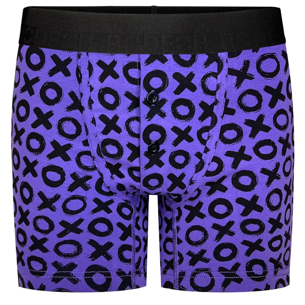 Rise Button Fly Boxer+ Harness - &quot;XOXO&quot; PURPLE