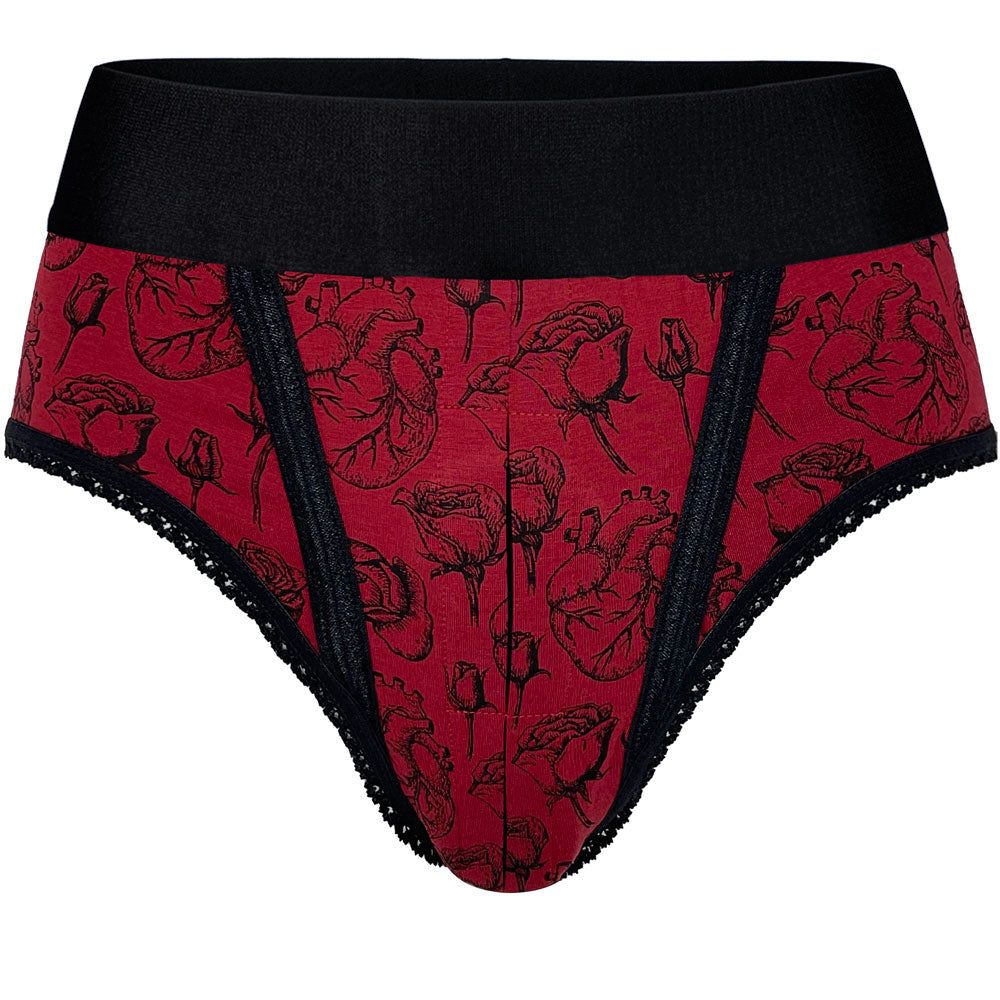 High Cut Panty Harness - Hearts &amp; Roses Red