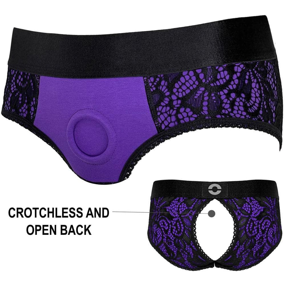 Crotchless Panty Harness - Purple &amp; Black