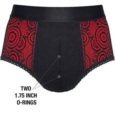 High Rise Panty Harness - Black &amp; Red