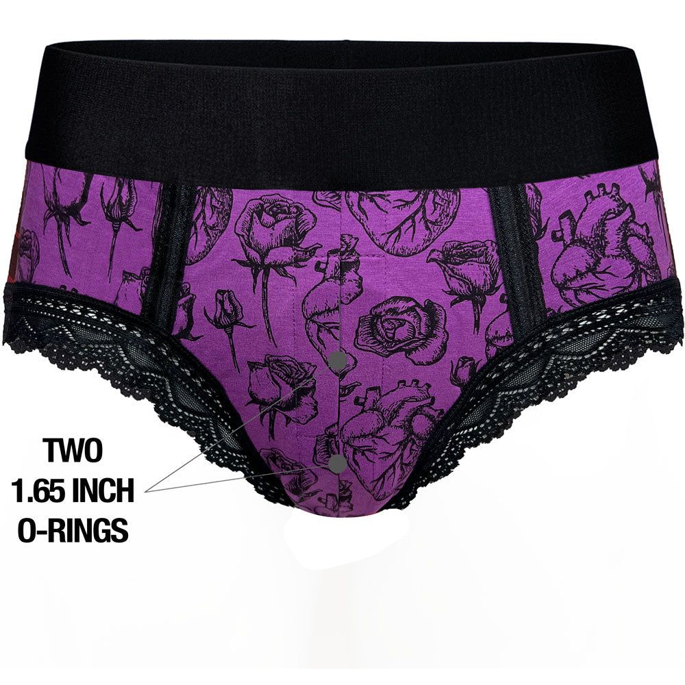 Duo Panty Harness - Hearts &amp; Roses Purple