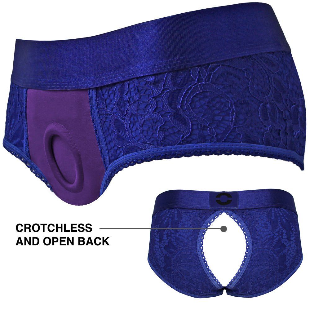 Crotchless Panty Harness - Royal Blue &amp; Purple