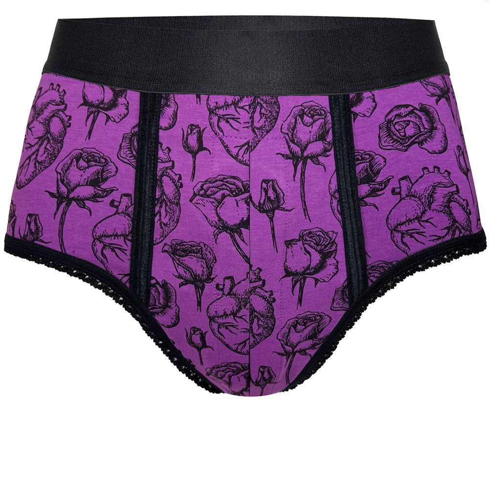 High Rise Panty Harness - Hearts &amp; Roses Purple