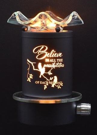 Believe Black Plug in Cursive text