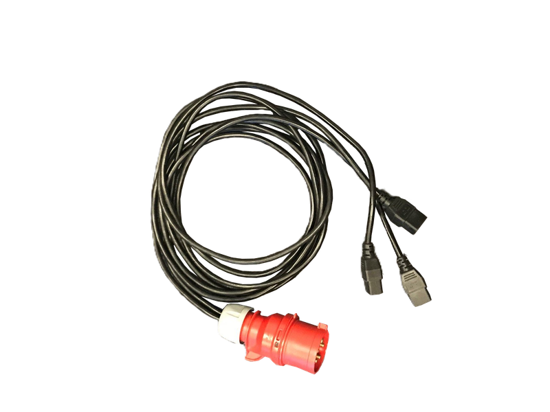 C32 Red commando plug to 3 x C19 cables 3m