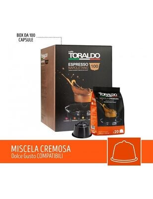 100 CAPSULE CAFFE' TORALDO MISCELA CREMOSA COMPATIBILI NESCAFE DOLCE GUSTO