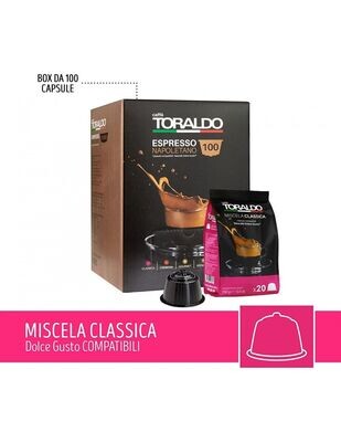 100 CAPSULE CAFFE' TORALDO MISCELA CLASSICA COMPATIBILI NESCAFE DOLCE GUSTO