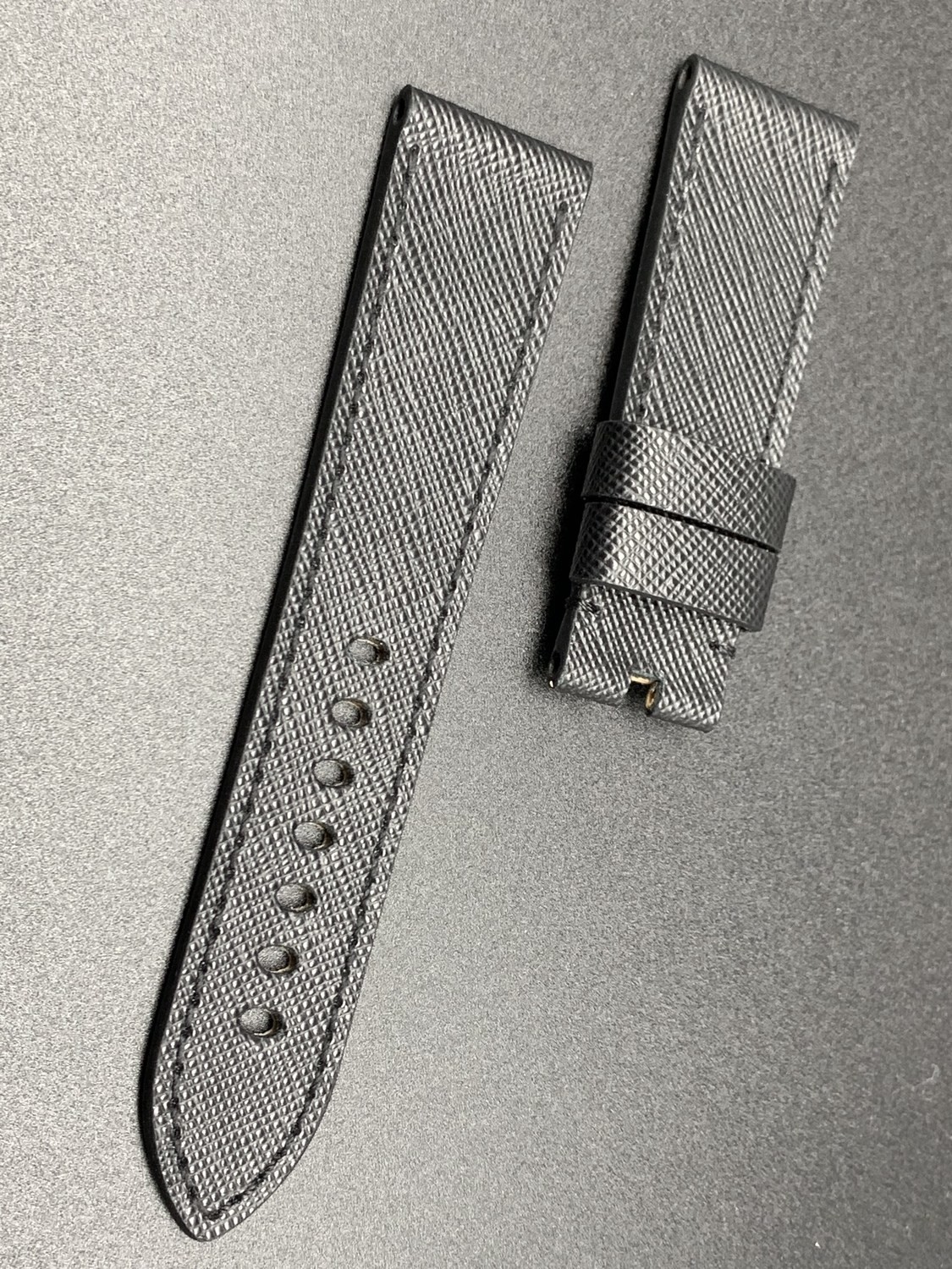 24mm strap total black saffiano handmade