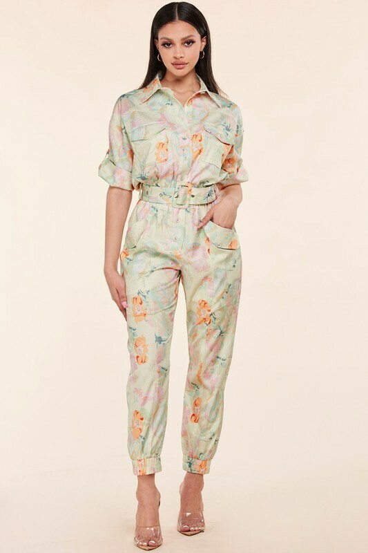 Jumpsuits | Floral Cuffed Sleeve Jumpsuit Jumpsuits | Floral Cuffed Sleeve Jumpsuit