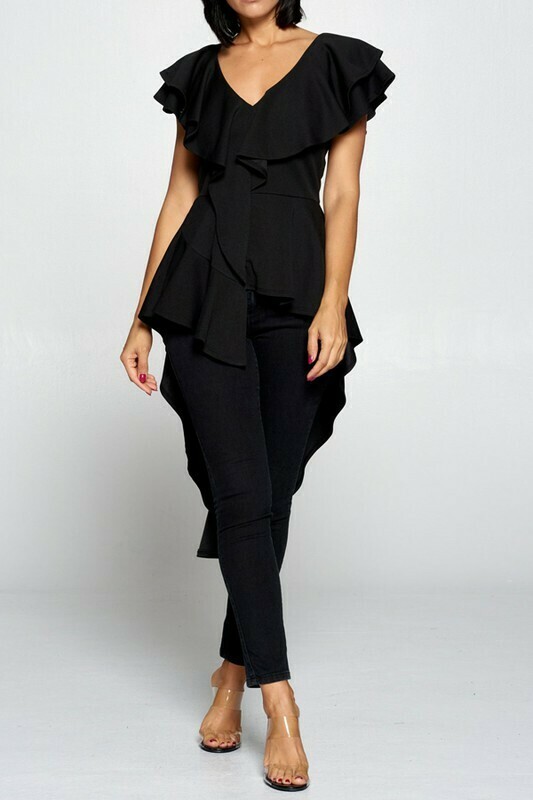 Blouses |Solid-Ruffled-Back-Layer-Top Blouses |Solid-Ruffled-Back-Layer-Top