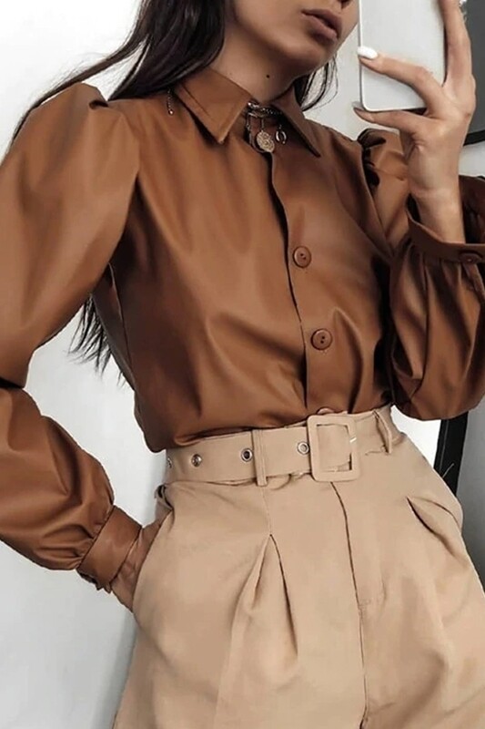 Blouses | Puff-Sleeve-Pleather-Blouse Blouses | Puff-Sleeve-Pleather-Blouse
