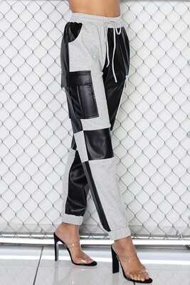 Pants | Pleather-Contrast-Cargo-Joggers Pants | Pleather-Contrast-Cargo-Joggers