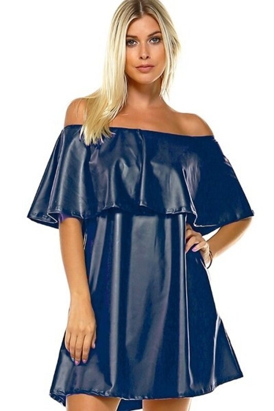 Dress |Off-The-Shoulder-Pleather-Swing-Dress Dress |Off-The-Shoulder-Pleather-Swing-Dress
