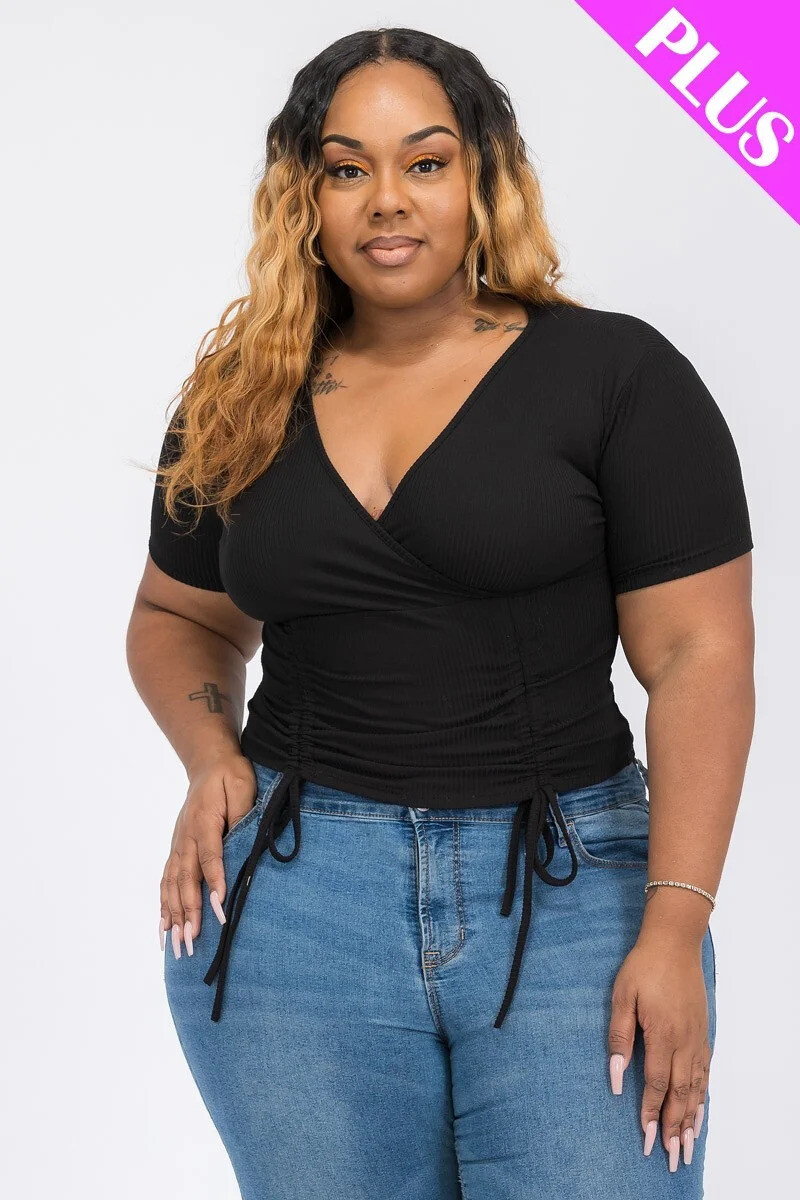 Plus Size Tops | Drawstring Surplice Top