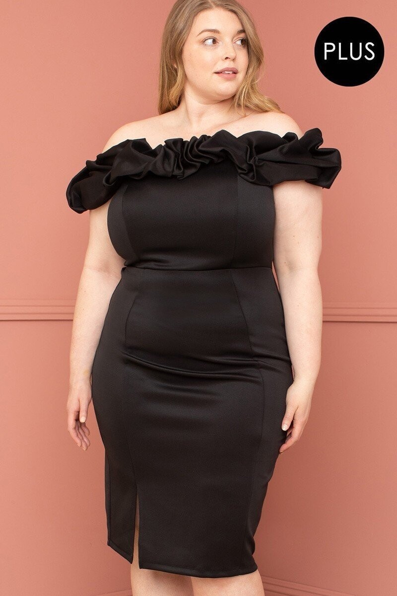 Plus Size Dresses |  Off The Shoulder Ruffle Midi Dress