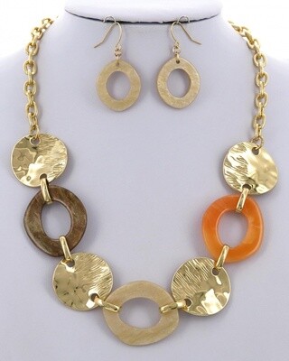 Hammered Metal Acetate Round Necklace & Earring Set