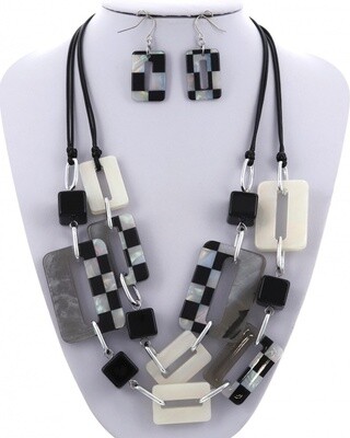 Multi-Row Metal Rectangle Resin Necklace & Earring Set