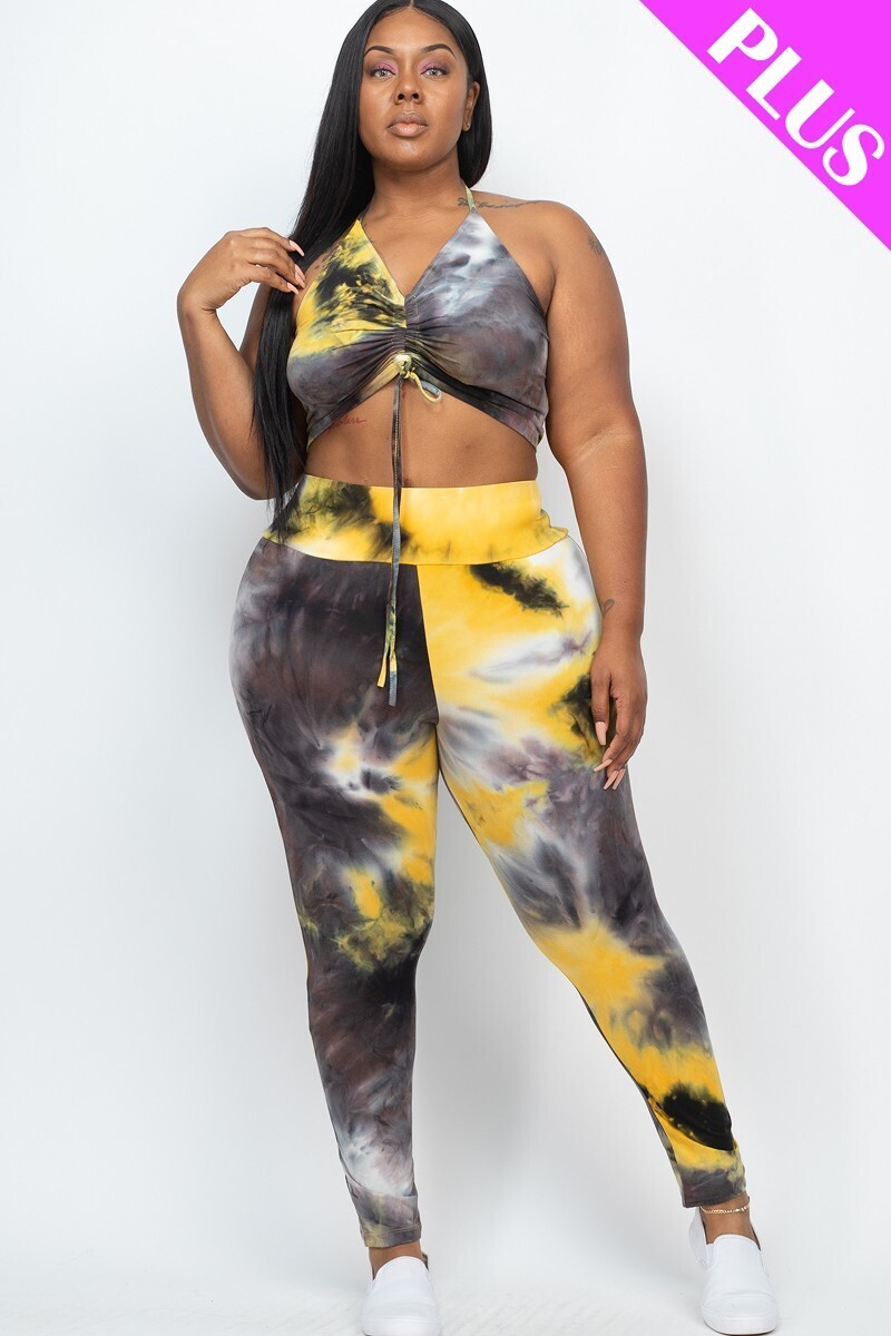 Plus Size Pants Sets | Ruched Crop Top And Leggings Set