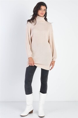 Sweaters | Chic Versatility: Ecru Cotton Blend Turtleneck Sweater