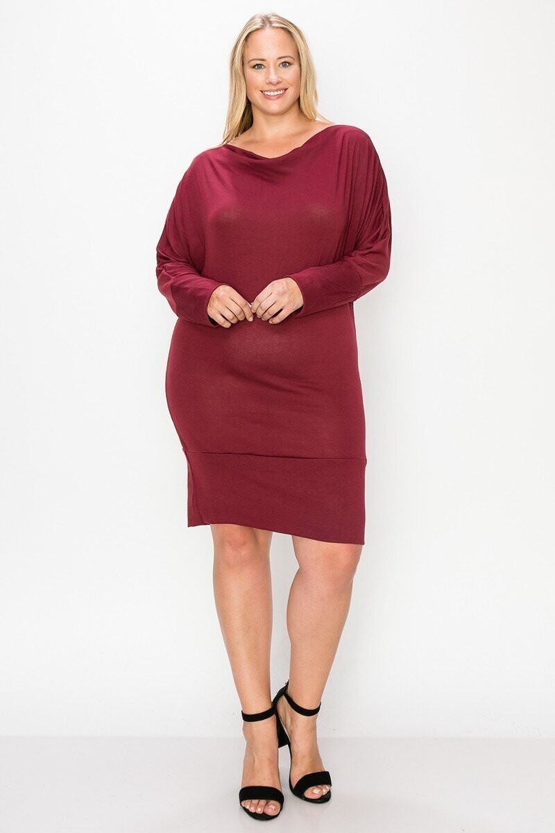 Plus Size Dresses |Draped Neck Long Sleeve Dress