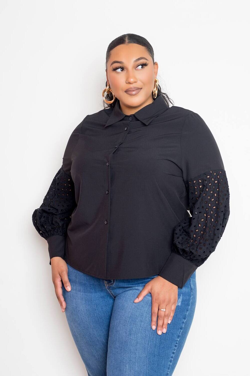 Plus size Tops | Blouse With Punched Sleeves