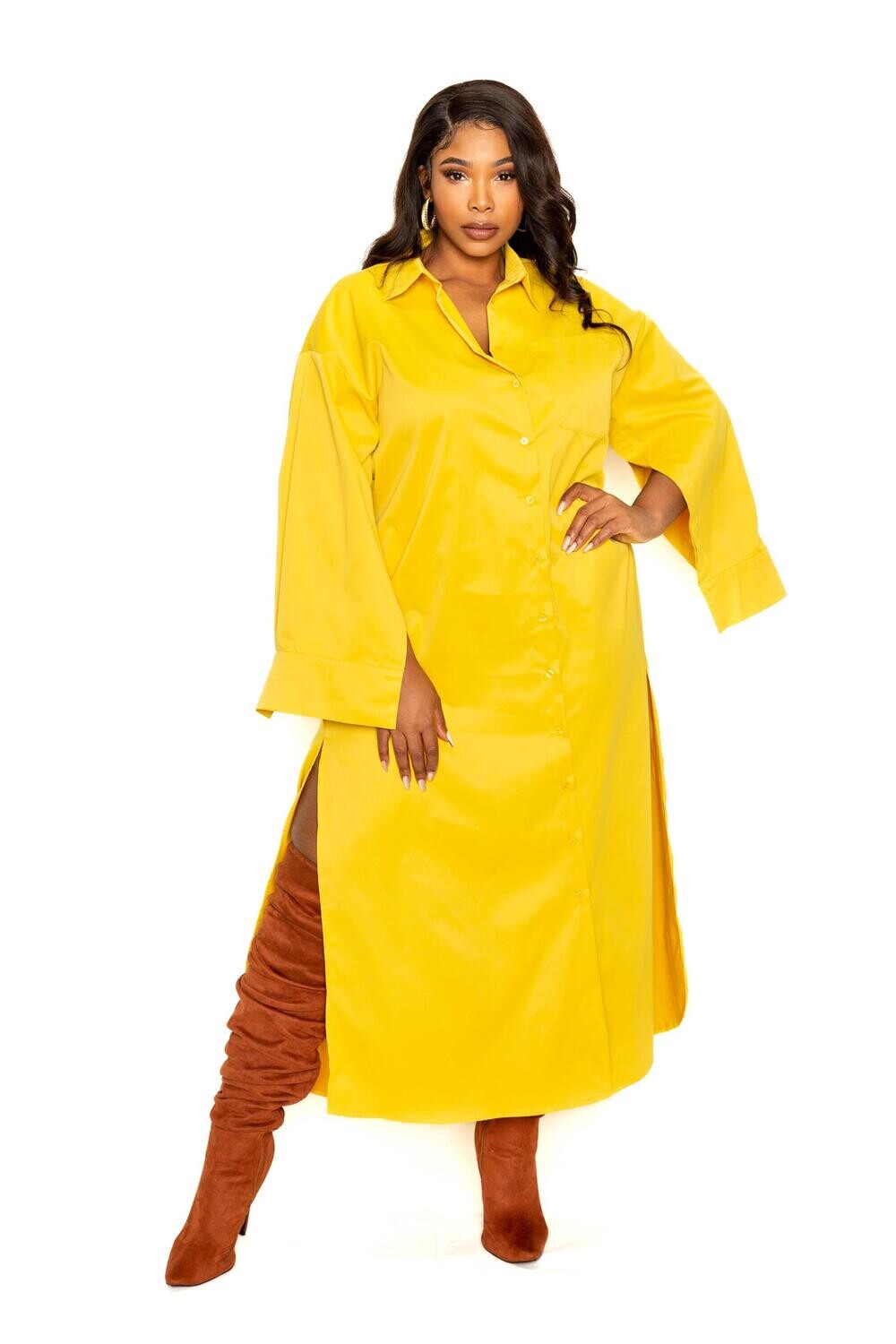 Plus-Size Dresses | Slit-Cuffed-Sleeve Shirt Dress