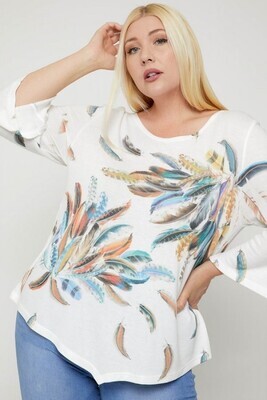 Print Top Featuring A Round Neckline And 3/4 Bell Sleeves