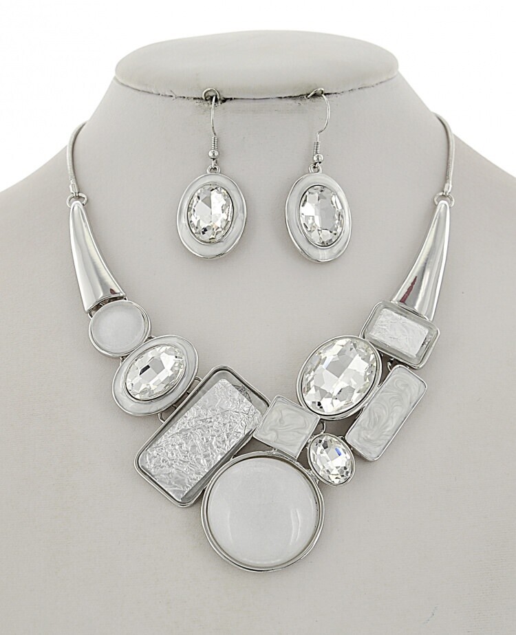 Necklace &amp; Earrings|  Statement Acrylic Metal Glass Necklace &amp; Earring Set